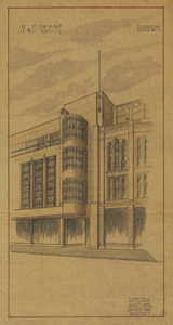 214305 Gezicht op de voorgevel met ingang en glazen traptoren van het warenhuis Vroom en Dreesmann (Stadhuisbrug 5) te ...